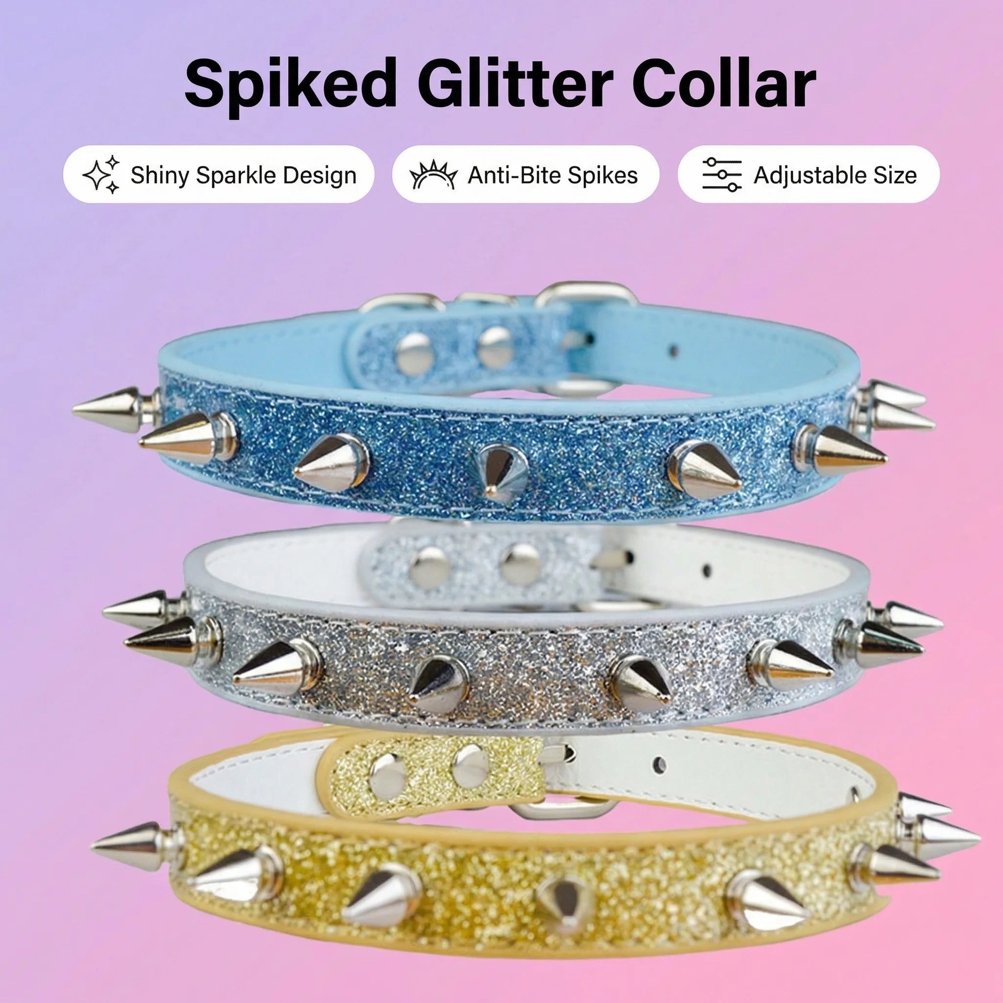 Glittrigt hundhalsband med nitar