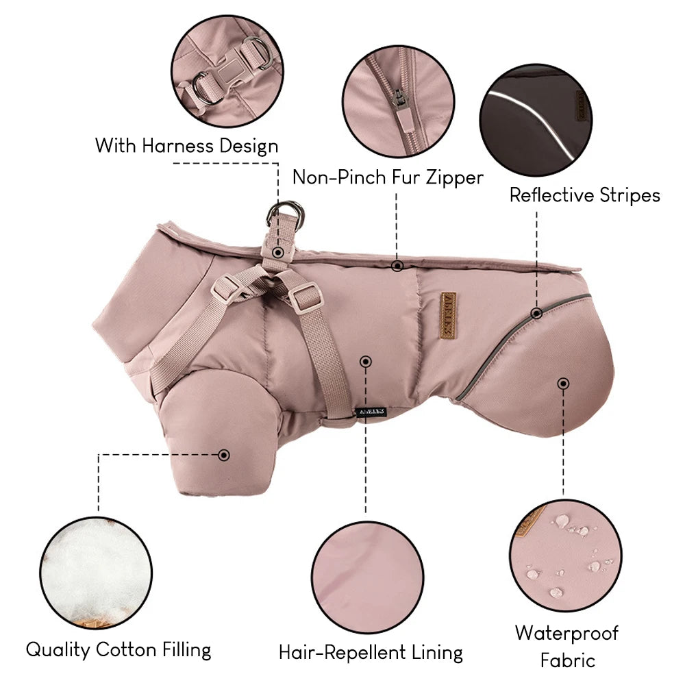 Vinterjacka med sele för hund